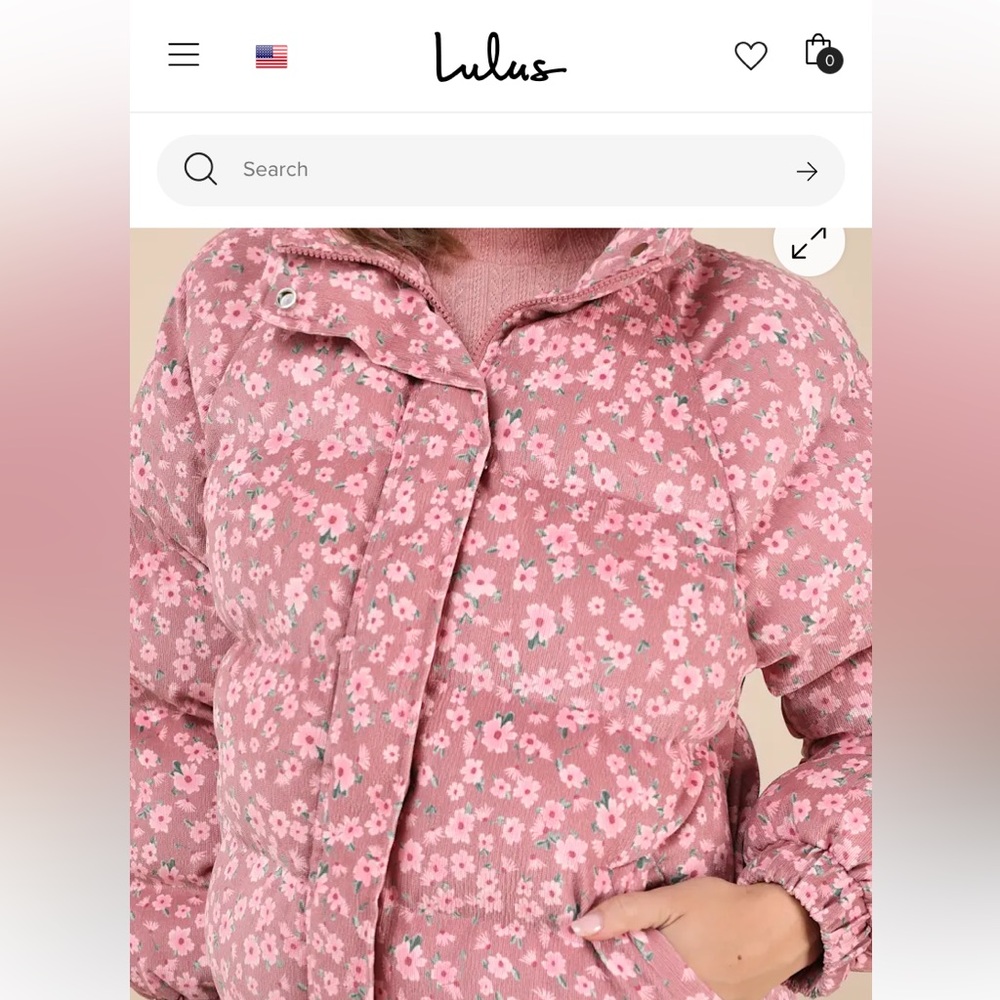 Lulu's Pink Floral Puffer Jacket 🩷 Winter coat pink with flowers - Picture 3 of 7